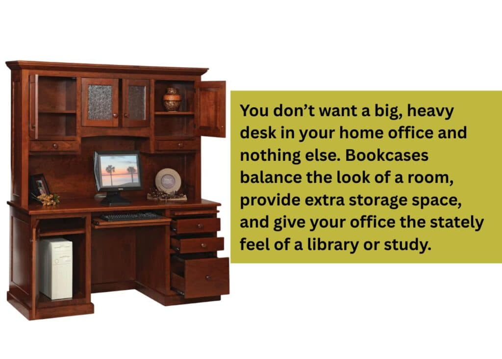 Amish-built solid wood office hutch with cabinets, drawers, and shelving designed for organized home office storage.