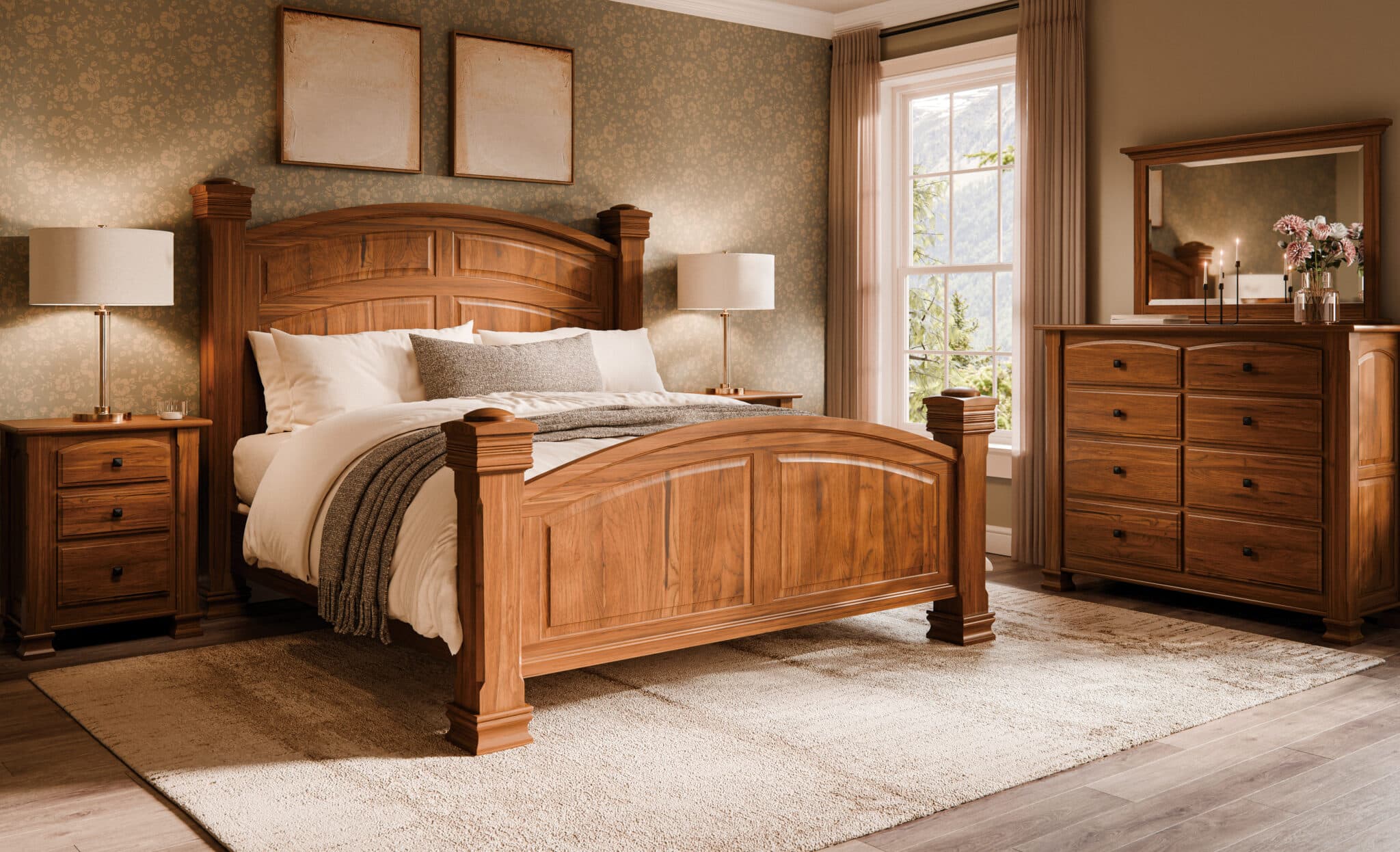 Schwartz Woodworking-Charleston-Collection-Room Setting-Rustic Hickory-FC-Almond-FINAL