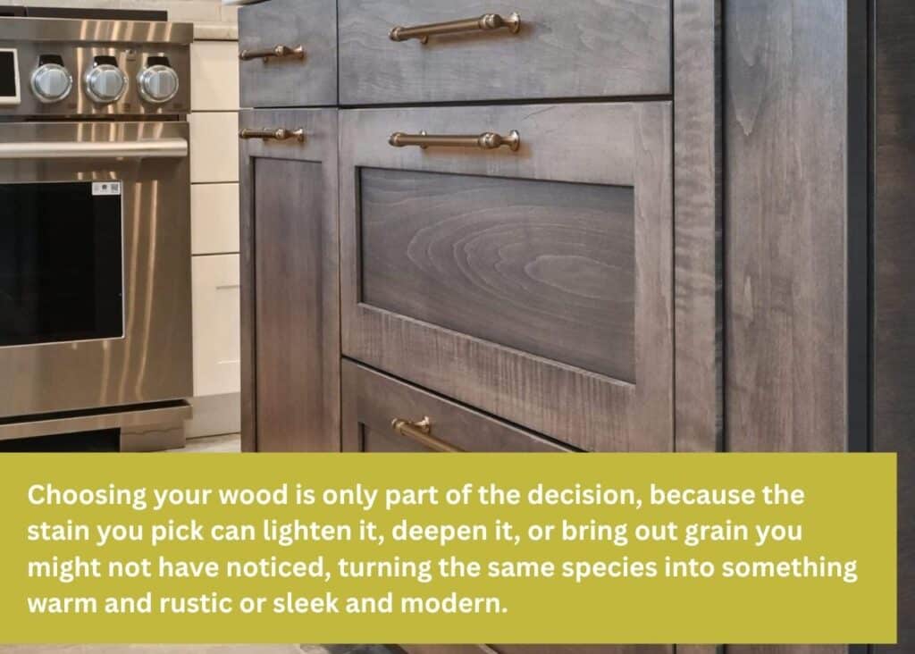 Stain on kitchen cabinets brings out the grain